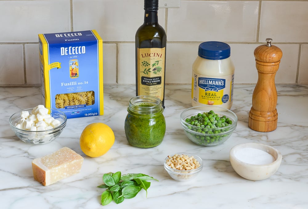 ingredients for pesto pasta salad 