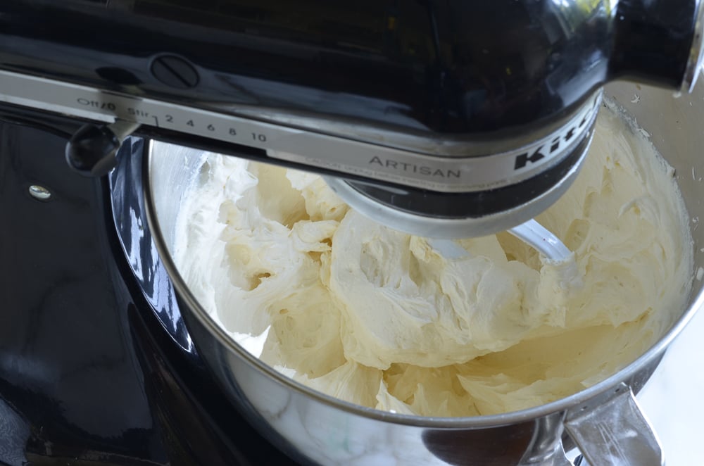 beating butter and cream cheese
