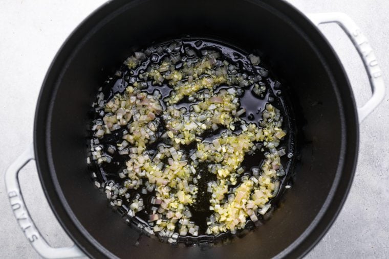 cooking the shallots and garlic