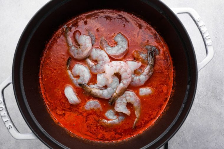 stirring in the shrimp