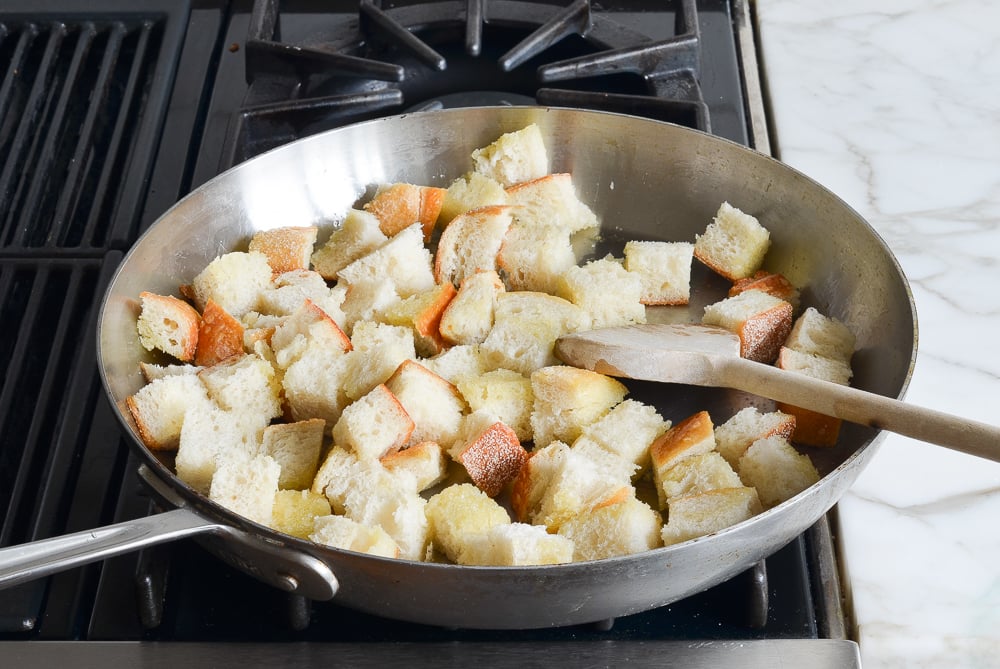 toasting bread in skillet