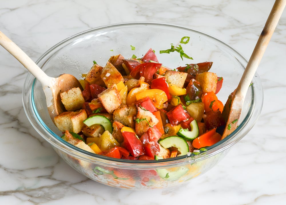 tossed panzanella salad