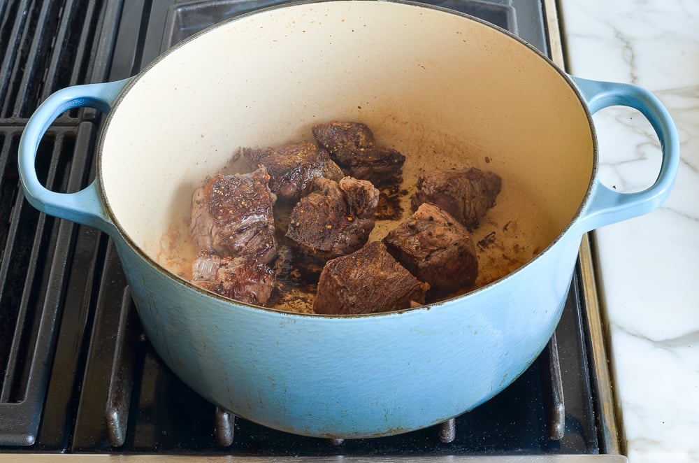 searing the beef
