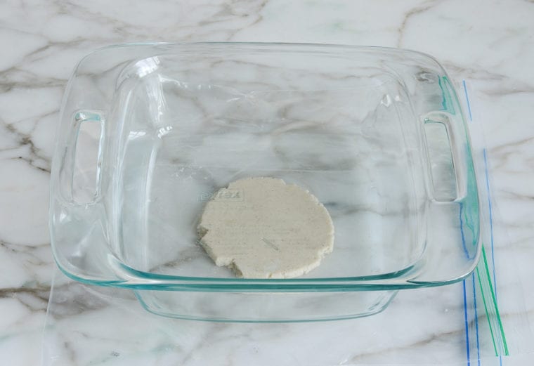 flattened tortilla using baking dish.