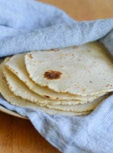stack of homemade corn tortillas.