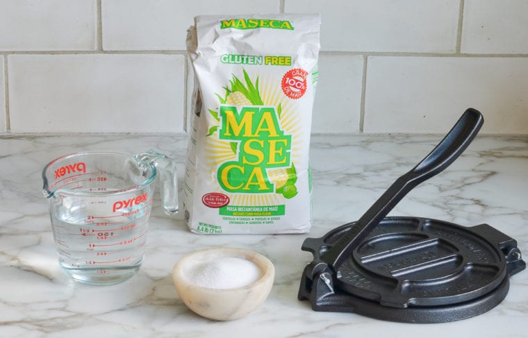 ingredients for homemade corn tortillas.