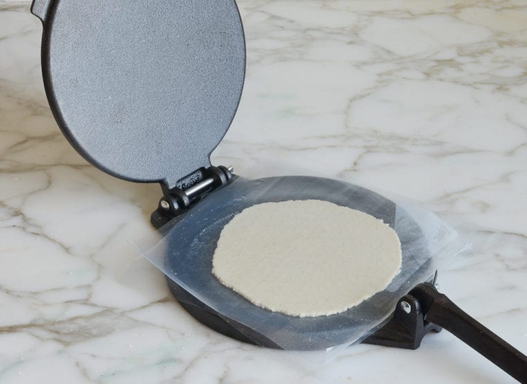 tortilla flattened with press.