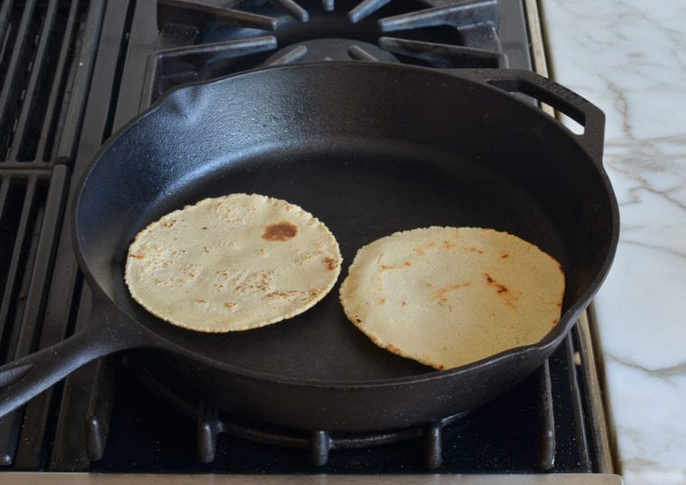 tortillas flipped in skillet.