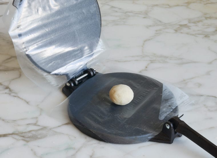 tortilla press with ziplock bags.
