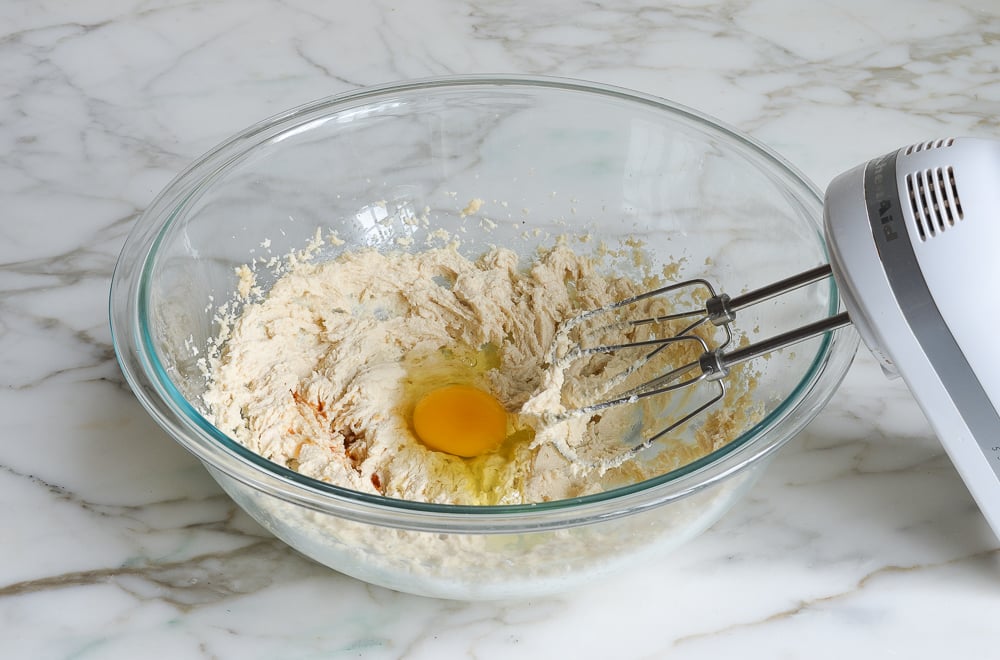 creamed butter and sugars with egg