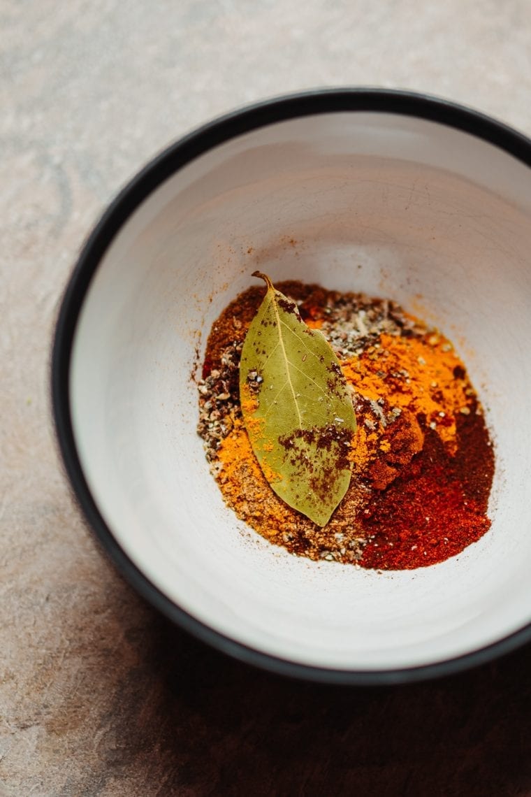 Bowl of unmixed spices.
