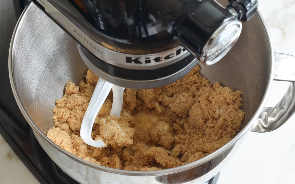 butter and brown sugar in mixing bowl