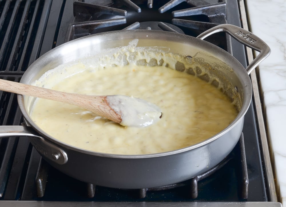 Skillet of thickened cream.
