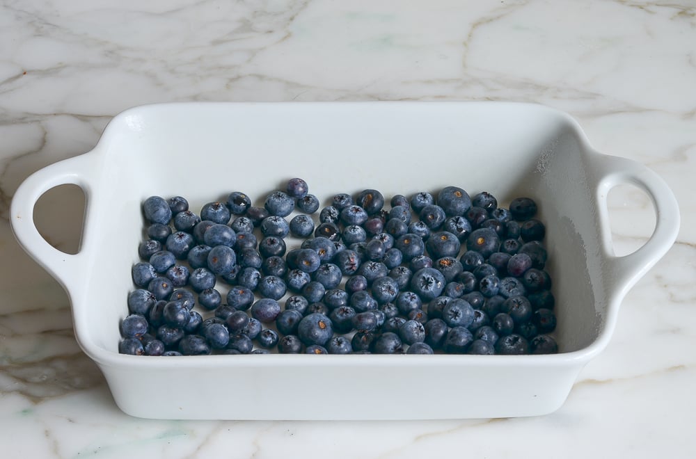 blueberries in baking dish