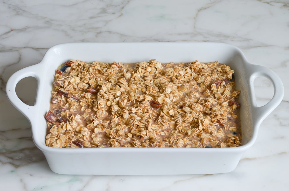 oat mixture in baking dish