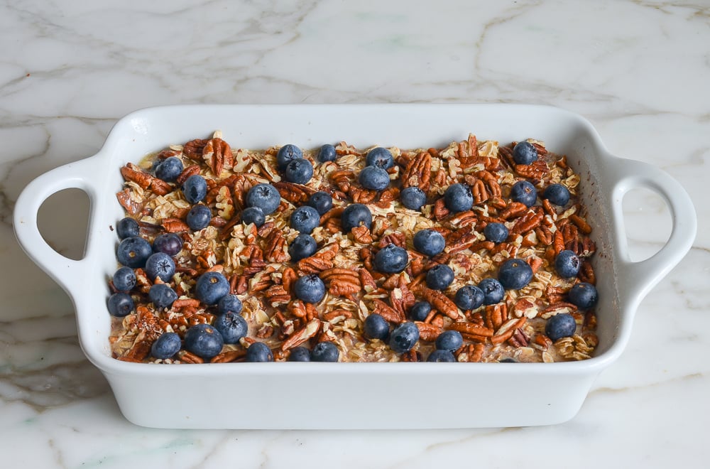 blueberry baked oatmeal ready to bake