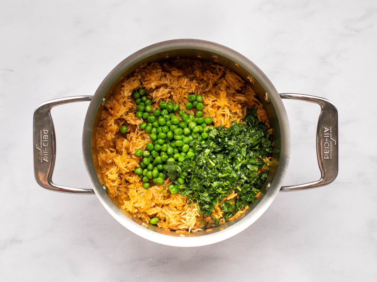 adding the peas and lime