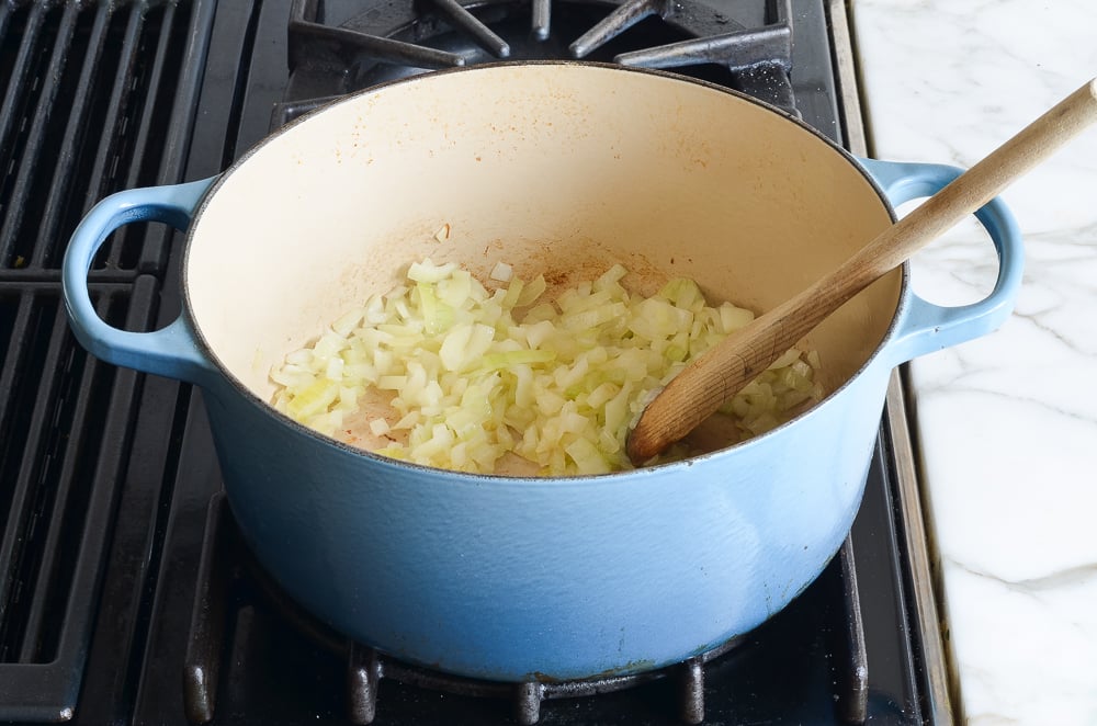 cooking onions for chili mac