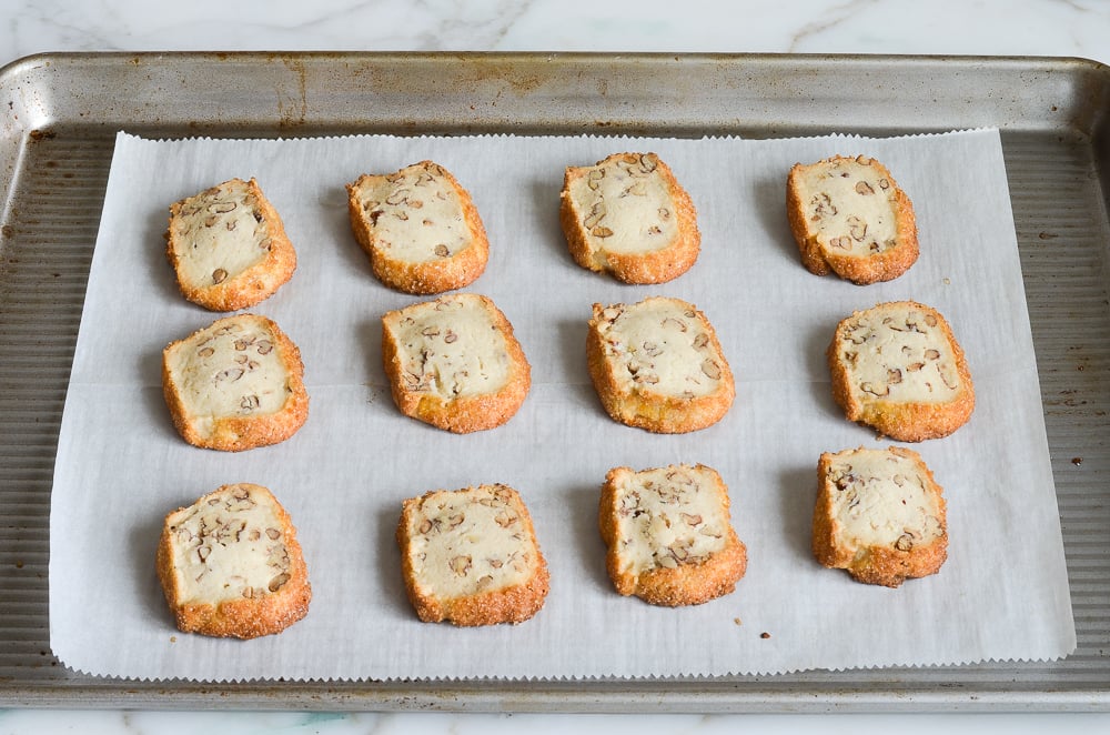 baked shortbread cookies on baking sheet