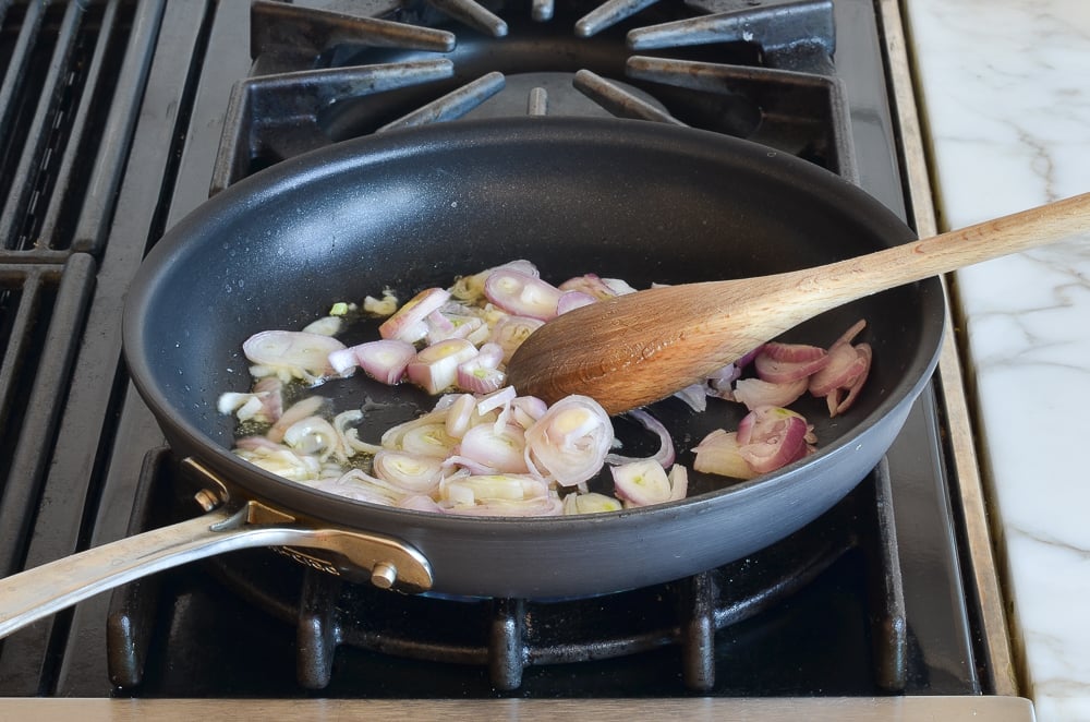 sautéing shallots for spinach frittata 