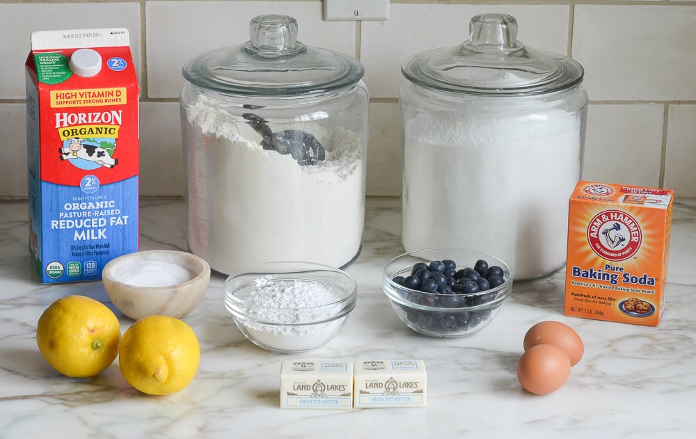 ingredients for lemon blueberry pound cake