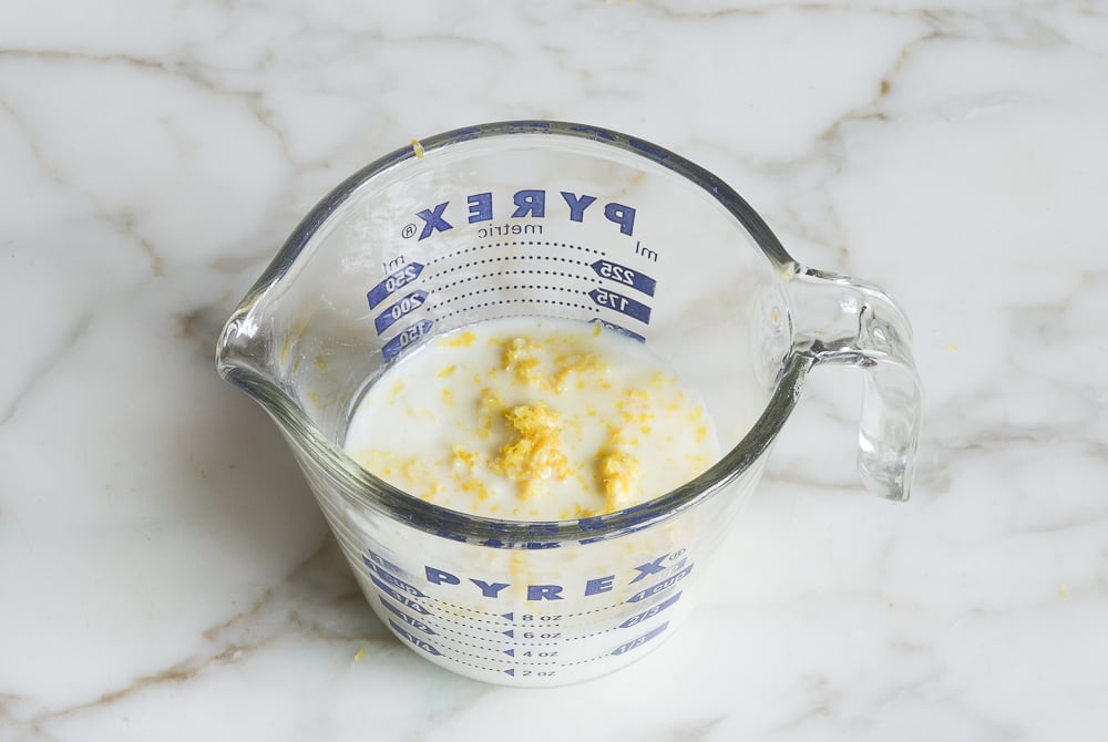 lemon juice, milk, and lemon zest in measuring cup