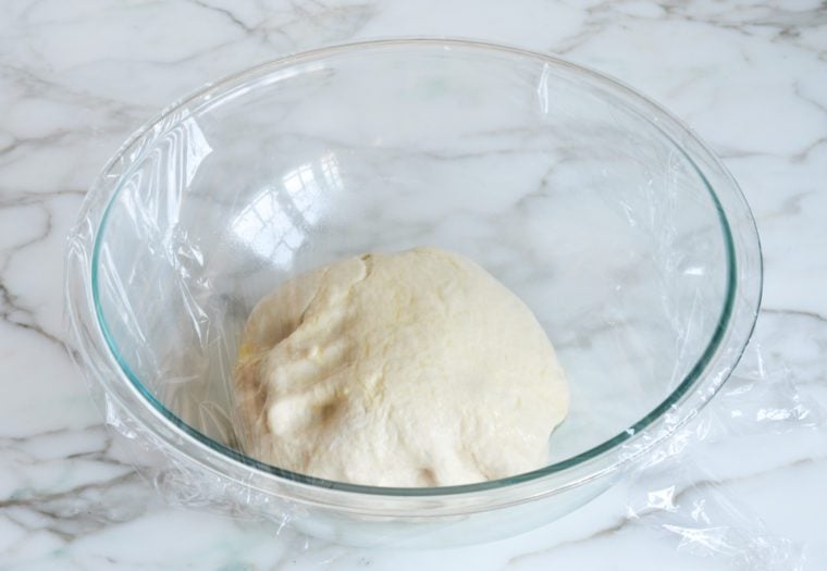 pizza dough in oiled bowl