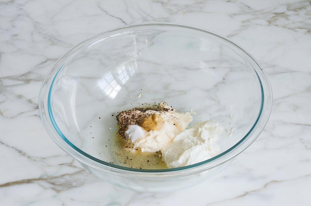 Dressing ingredients in a bowl.