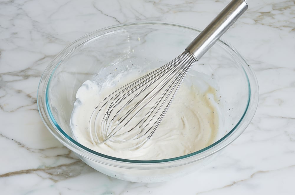 whisked dressing in bowl