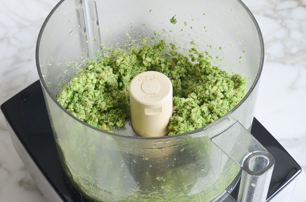 coarsely blended pesto ingredients