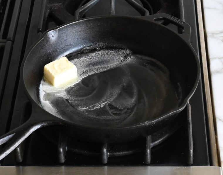 melting the butter in the skillet