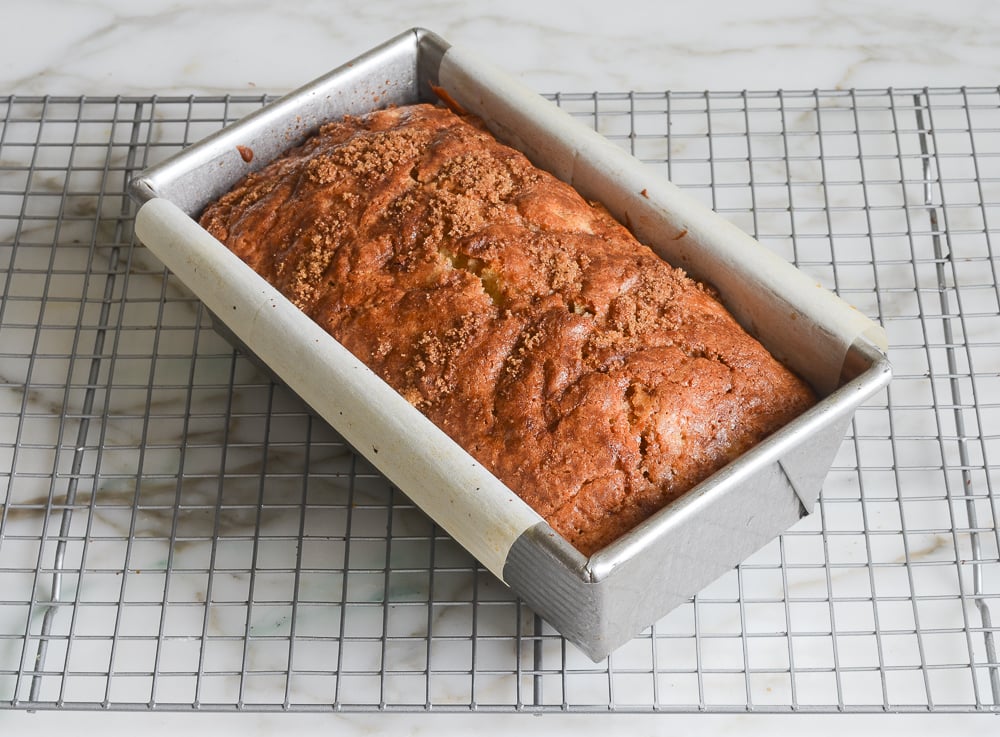 apple bread cooling on rack