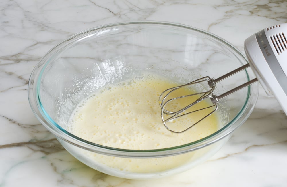 eggs, sugar, butter, and milk mixture