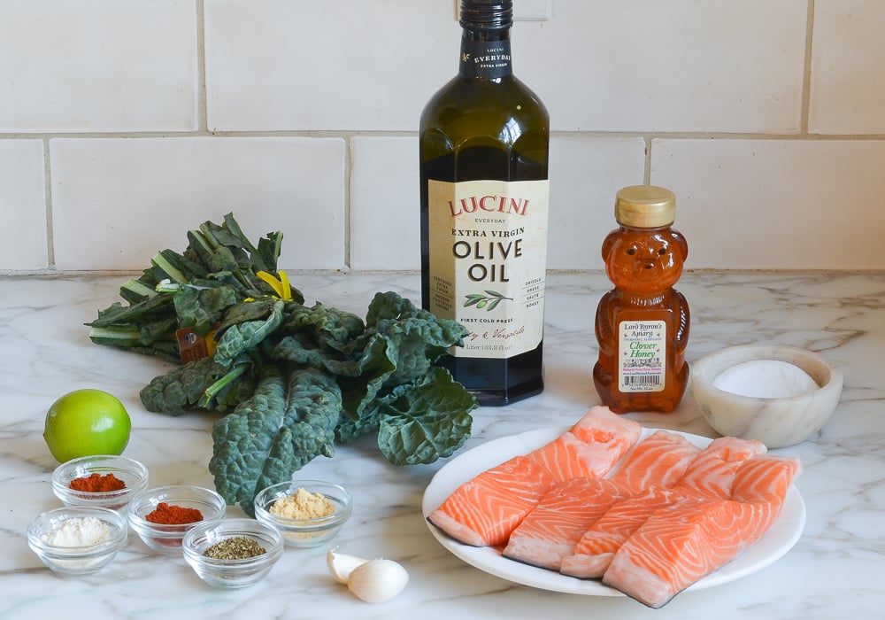 blackened salmon and kale ingredients