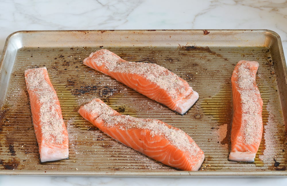 salmon sprinkled with blackening seasoning mix