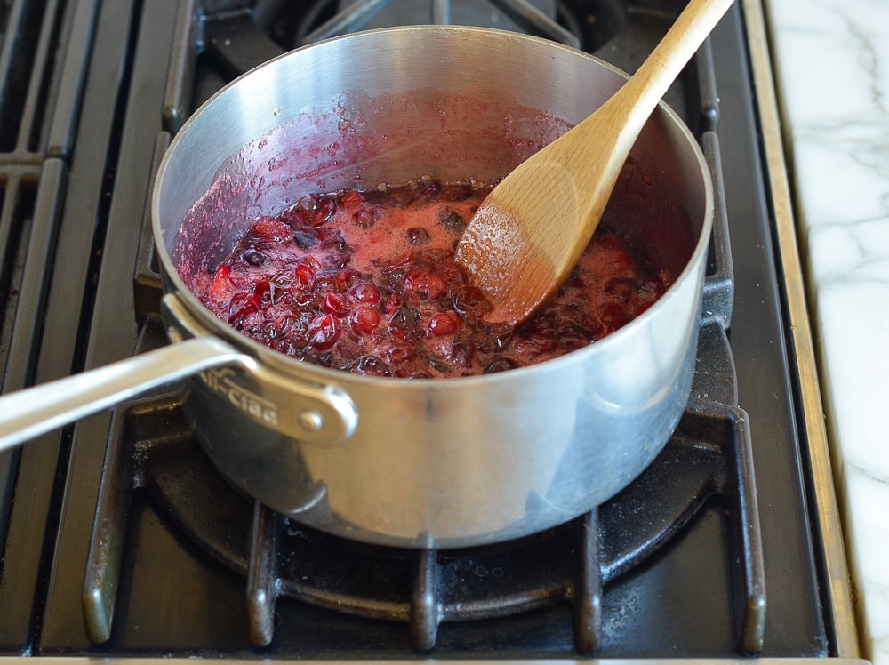 burst cranberries in pot