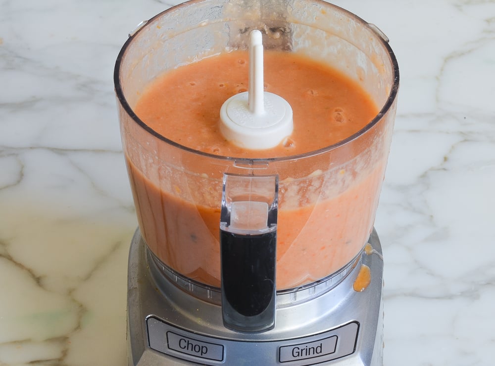 blended soup in food processor