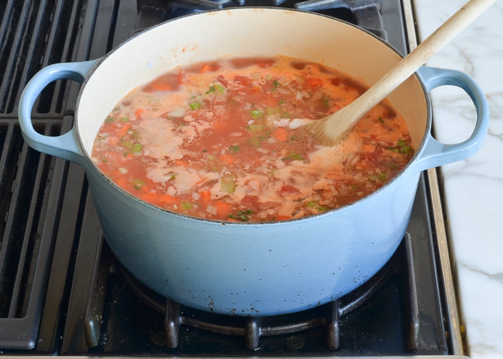 soup simmering in pot