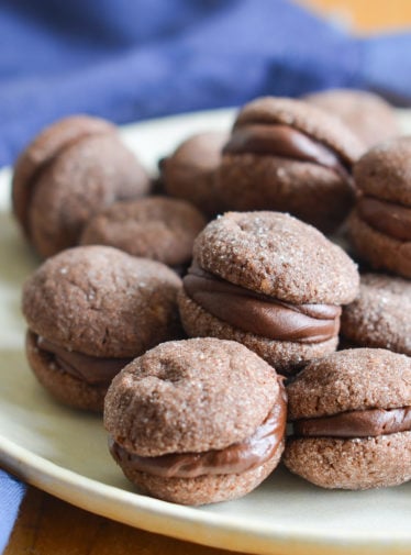 chocolate kiss cookies on platter.