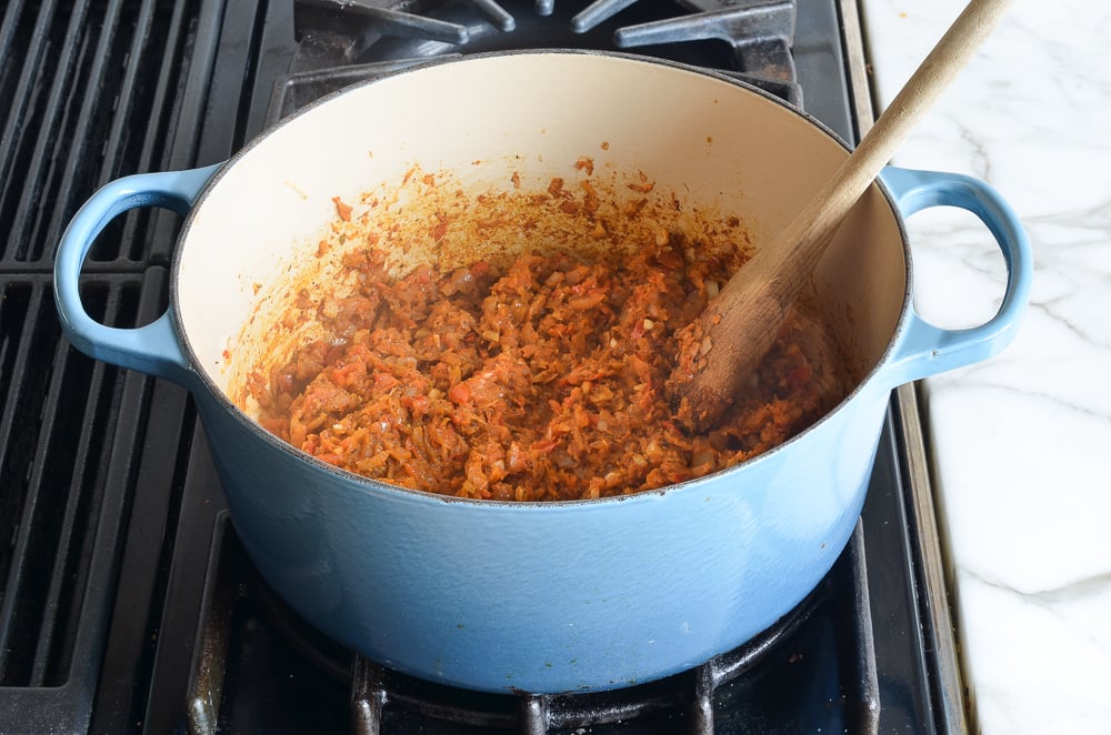 softened vegetables and spices