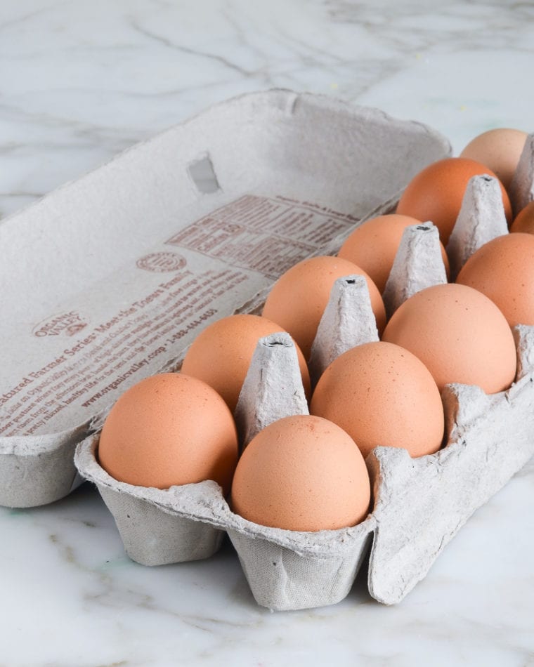 Carton of brown eggs.