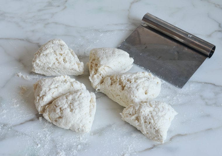 dough cut into 6 equal pieces