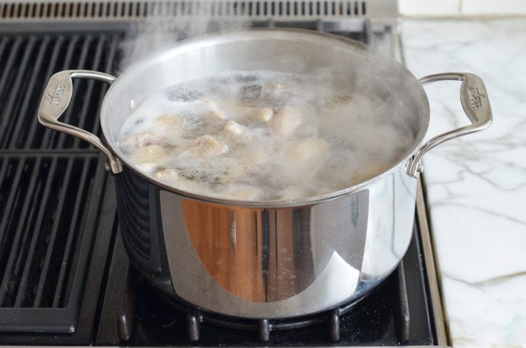 parboiling the chicken wings.