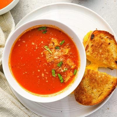 bowl of tomato soup with grilled cheese