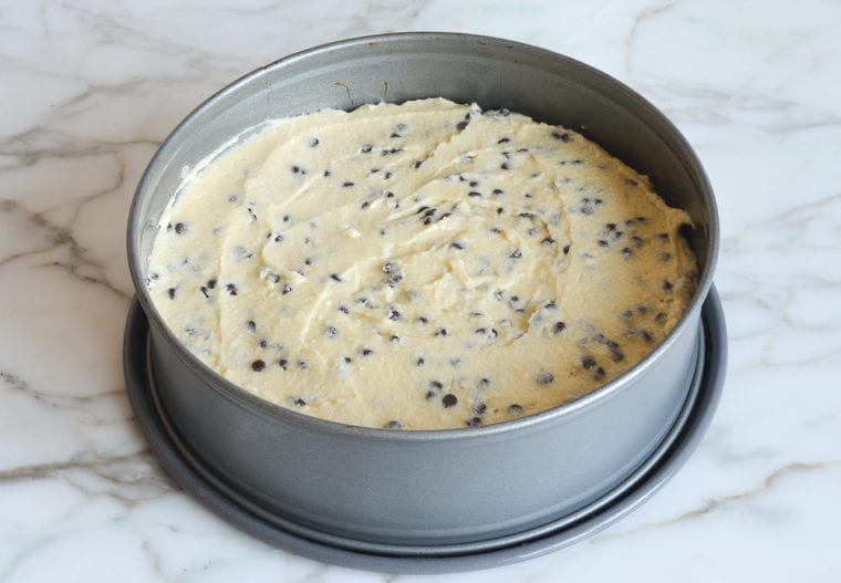 chocolate chip ricotta cake ready to bake