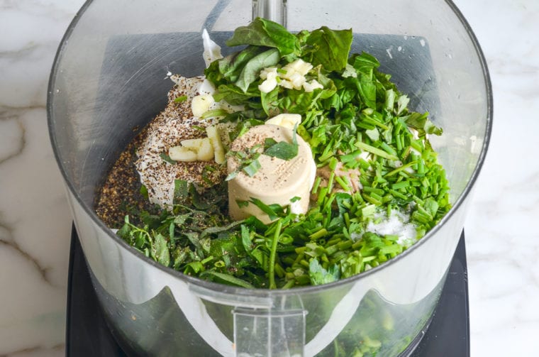 ingredients in food processor ready to blend