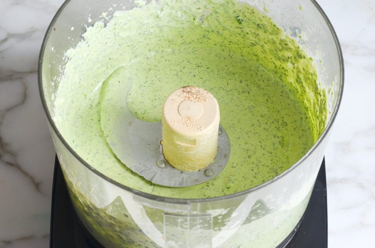 blended green goddess dressing in food processor