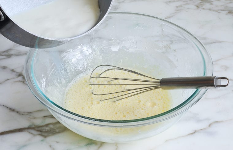 Whisk in a glass bowl.