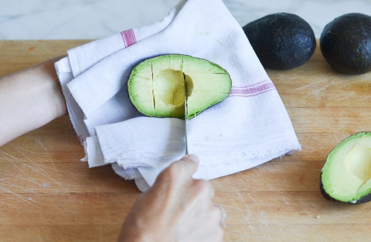 dicing the avocado