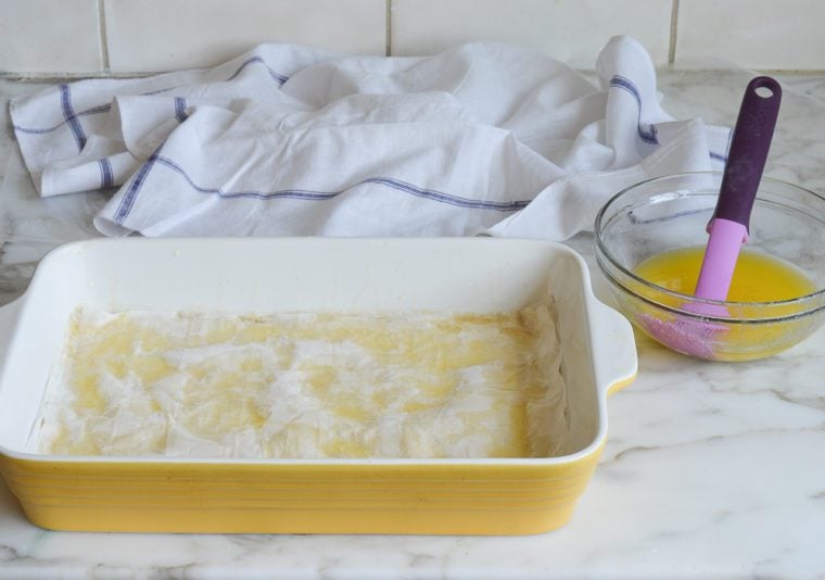 layering phyllo with butter